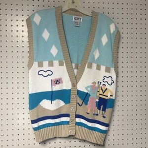 Koret Vintage Golfing Couple Novelty‎ Print Sweater Vest Size Medium